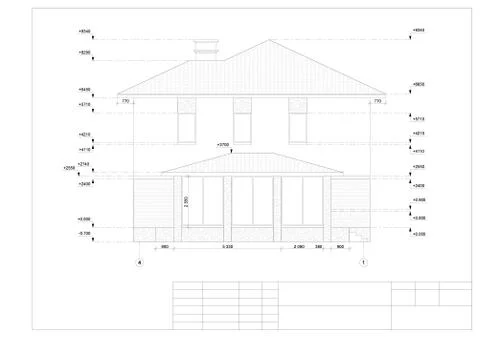 Drawing of a facade of 2 floor private houses Stock Illustration