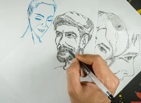 Drawing the face of a man Stock-Fotos