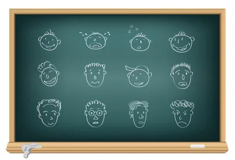 Drawing faces by a chalk Stock Illustration