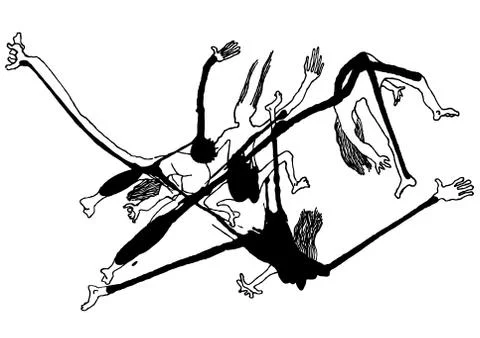 Drawing of falling splash people Stock Illustration