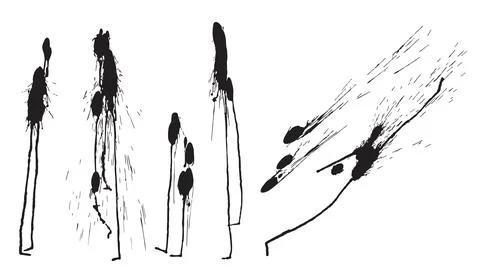 Drawing of falling splash people made of splashed indian ink and hand drawings Stock Illustration