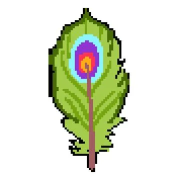 Drawing feather exotic bird pixel art vector illustration Stock Illustration
