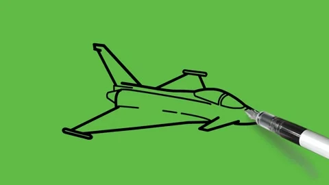 Drawing an fighter plane with color combination on abstract green background Видео 150366887