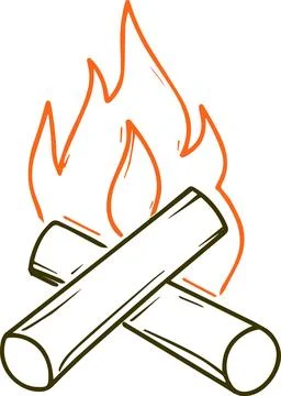 A drawing of a fire with a flame on top of a pile of wood Stock Illustration