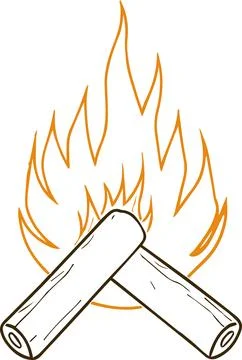A drawing of a fire with a flame on top of a pile of wood Illustrazione stock