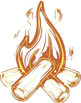 A drawing of a fire with a flame on top of a pile of wood Stock Illustration