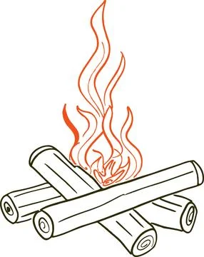 A drawing of a fire with a flame on top of a pile of wood Stock Illustration