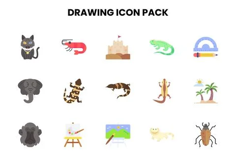 Drawing Flat Bundle Icons Pack Stock Illustration