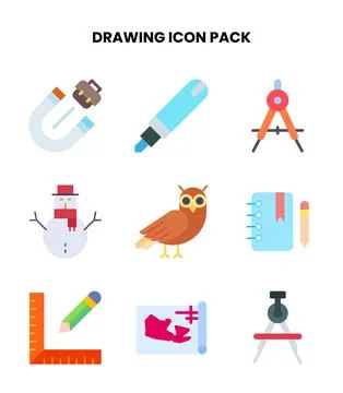 Drawing Flat Bundle Icons Pack Stock Illustration
