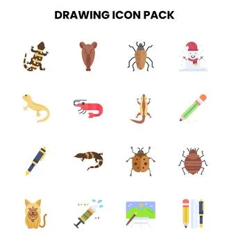 Drawing Flat Bundle Icons Pack Stock Illustration