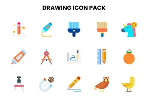 Drawing Flat Bundle Icons Pack Stock Illustration