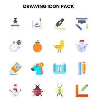 Drawing Flat Collection Icons Pack Stock Illustration