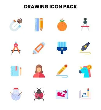 Drawing Flat Design Icons Pack Stock Illustration