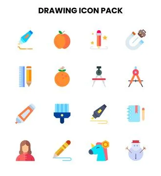 Drawing Flat Design Icons Pack Stock Illustration