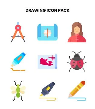 Drawing Flat Design Icons Pack Stock Illustration