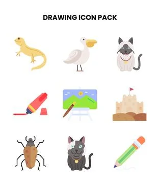 Drawing Flat Design Icons Pack Stock Illustration