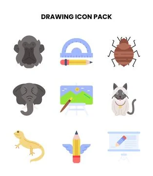 Drawing Flat Design Icons Pack Stock Illustration