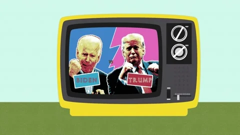 Drawing in flat design of an old retro TV, American election 2024 duel Video stock 135997986