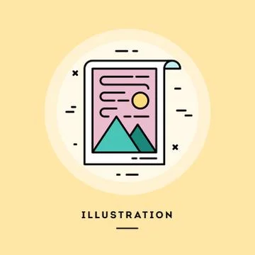 Drawing, flat design thin line banner. Vector illustration. Illustrazione stock