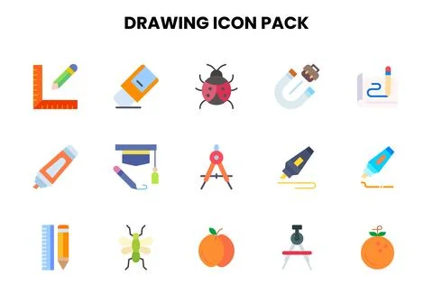 Drawing Flat Scalable Icons Pack Stock Illustration