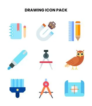 Drawing Flat Scalable Icons Pack Stock Illustration