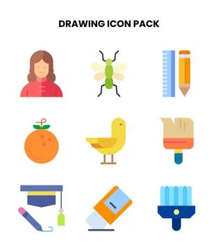 Drawing Flat Scalable Icons Pack Stock Illustration