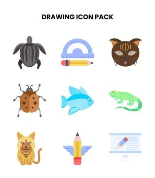 Drawing Flat Set Icons Pack Stock Illustration