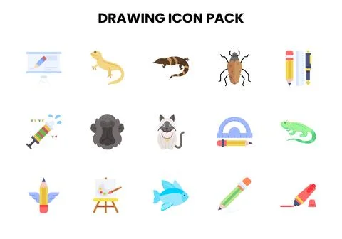 Drawing Flat SVG Icons Pack Stock Illustration