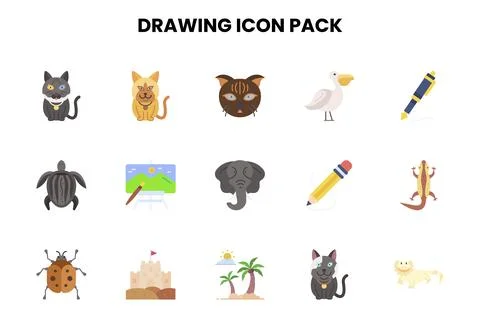 Drawing Flat Vector Icons Pack Stock Illustration