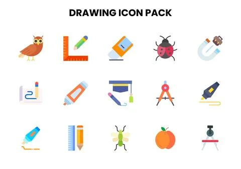Drawing Flat Vector Icons Pack Stock Illustration