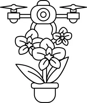 A drawing of a flower pot with a flower in it Stock Illustration