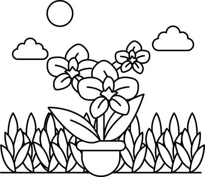 A drawing of a flower pot with three flowers in it Stock Illustration