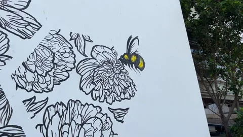 Drawing of Flowers and Bee Stock Footage 168657808