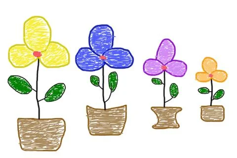 Drawing flowers in pots Stock Illustration