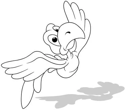 Drawing of a Flying Parrot with a Surprised Expression Stock Illustration