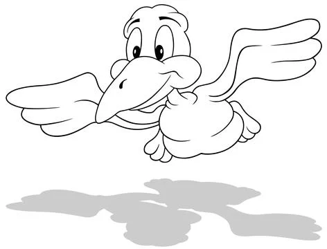 Drawing of a Flying Smiling Bird from Front View Stock Illustration