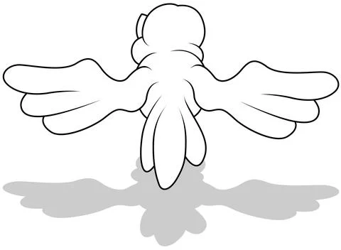 Drawing of a Flying Sparrow from Back View Stock Illustration