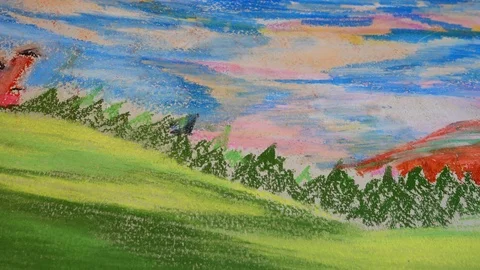 Drawing of the forest and mountains. 스톡 동영상 102972918