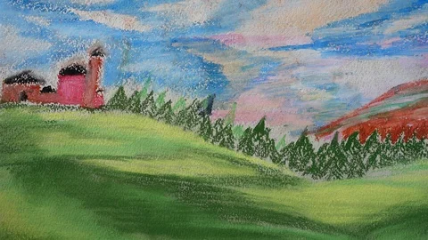 Drawing of the forest and mountains.  스톡 동영상 103421654