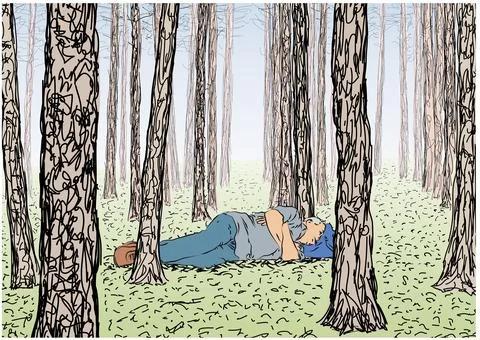 Drawing of a forest, tree trunks, vector illustration Stock Illustration