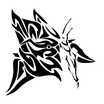 Drawing in the form of a tattoo of a large stylized butterfly. Stock-Illustration