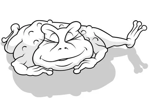 Drawing of a Frog Sleeping on the Ground Stock Illustration