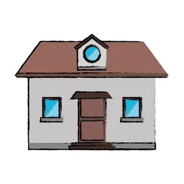 Drawing front view home window loft Illustrazione stock