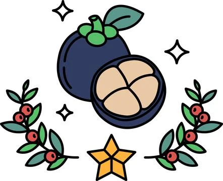 A drawing of a fruit with a leafy border Stock Illustration