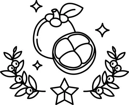 A drawing of a fruit with a leafy border Illustrazione stock