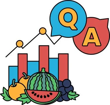 A drawing of a fruit salad with a question mark and an A above it Stock Illustration