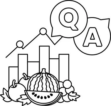 A drawing of a fruit salad with a question mark and an A above it Stock Illustration
