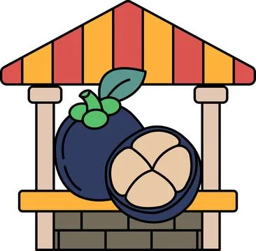 A drawing of a fruit stand with a mango and a slice of orange Stock Illustration