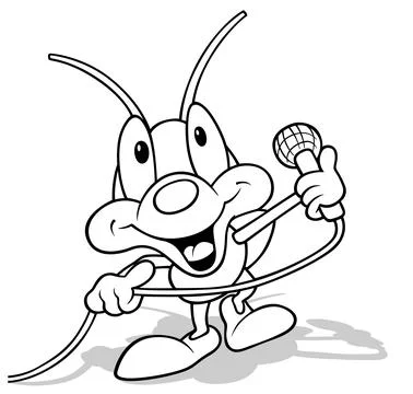 Drawing of a Funny Beetle with a Microphone in his Hand Stock Illustration