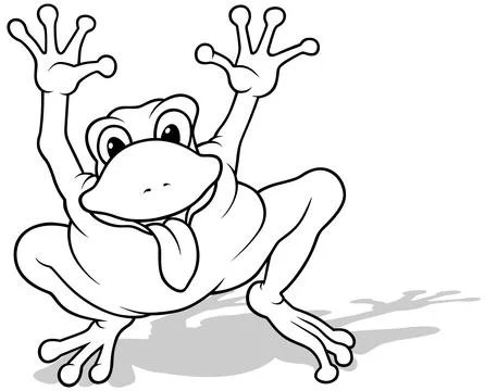Drawing of a Funny Frog with Raised Paws Stock Illustration